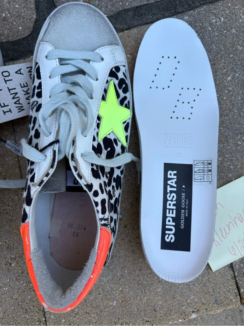 Golden Goose Leopard Print Sneakers with Neon Green Star and Orange Heel - Picture 6 of 6